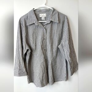 Real Comfort Black & White Gingham Button Down Shirt Woman's XL Office Casual